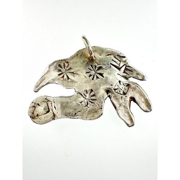 Crow Sterling Silver Clay Pendant Lab White CZ Hand Stamped Sterling 925 Chain - Picture 3 of 10